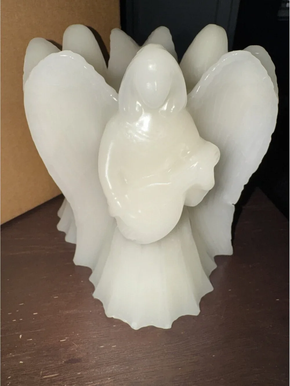 Vintage Figural Wax Candle Guardian Angels Cherubs Harp Wings Large Cream Decor